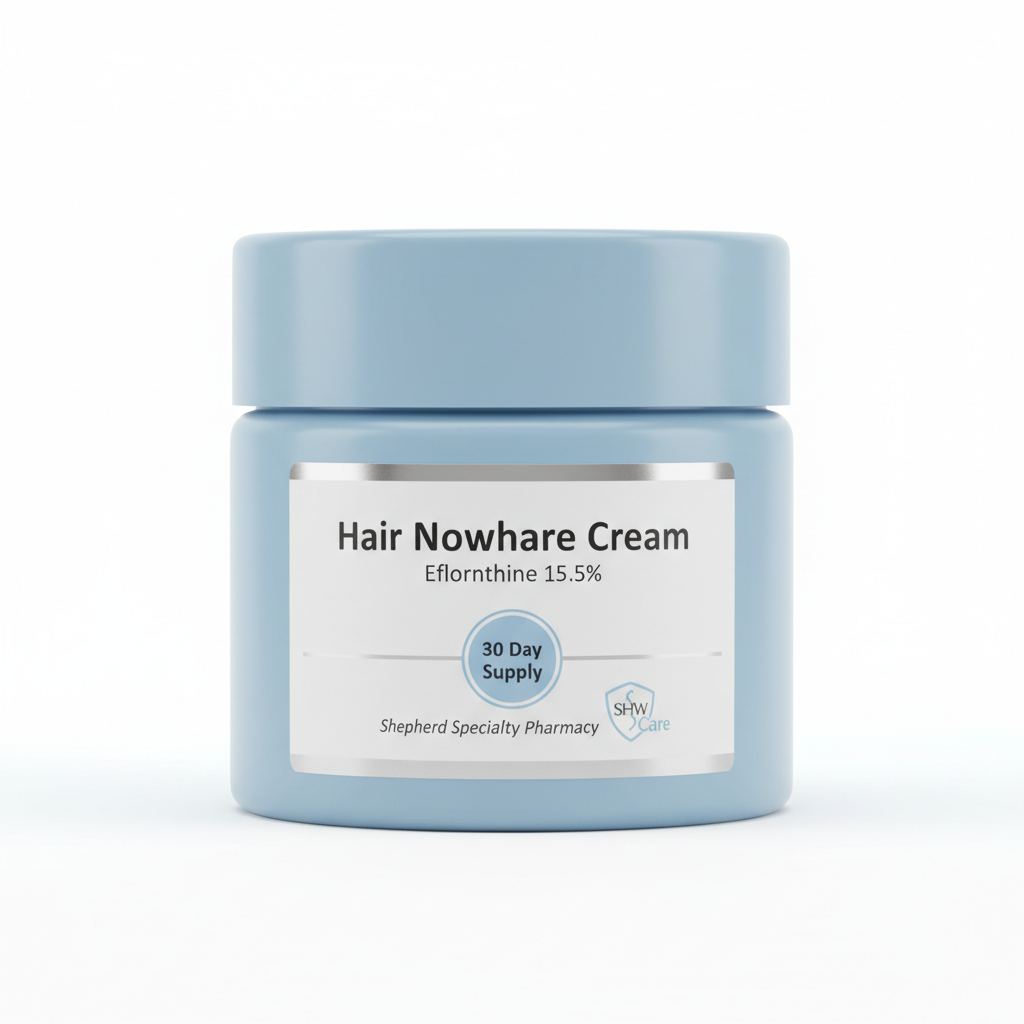 Product Name : Hair Nowhere Cream 30 Day Supply
Description: Hair Growth Inhibition-Topical Cream (Eflornithine 15.5%)
Name Of The Pharmacy: Shepherd Specialty Pharmacy
Name Of the Store: SHW Care
Picture Ratio: 1:1 ( Square)
