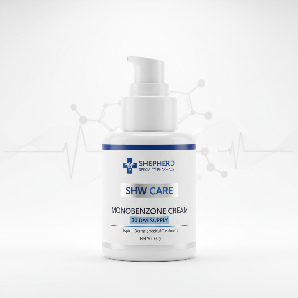 Shepherd Specialty Pharmacy SHW Care Monobenzone Cream bottle on a white background
